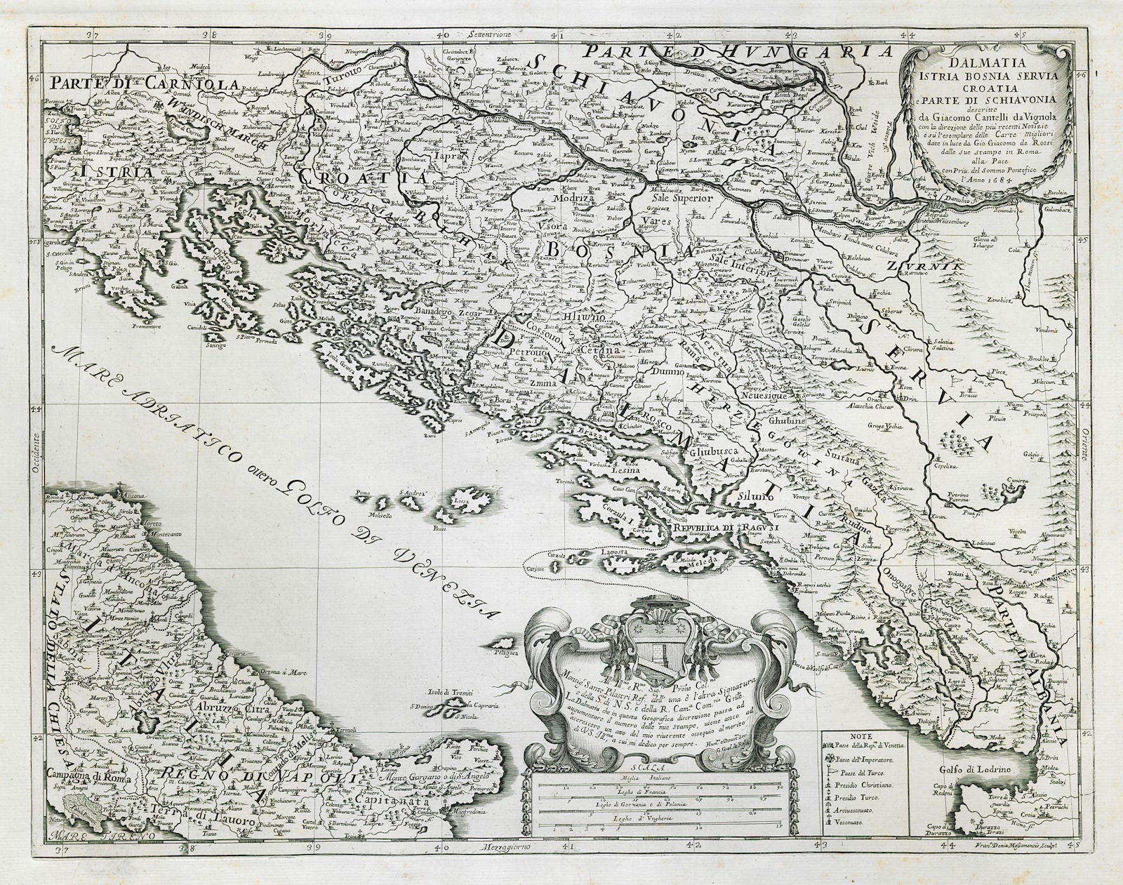 Dalmatia, Istria, Bosnia, Servia, Croatia… ROSSI / CANTELLI DA VIGNOLA 1684 map